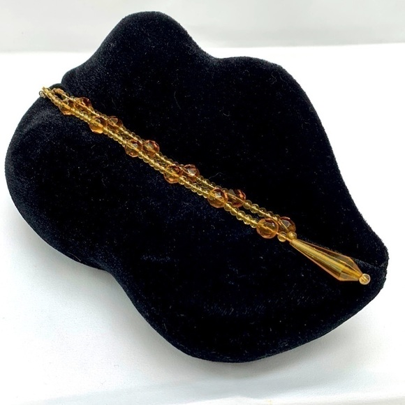 AMBER Necklace Beaded Lavalier Pendant Art Deco - Picture 1 of 4